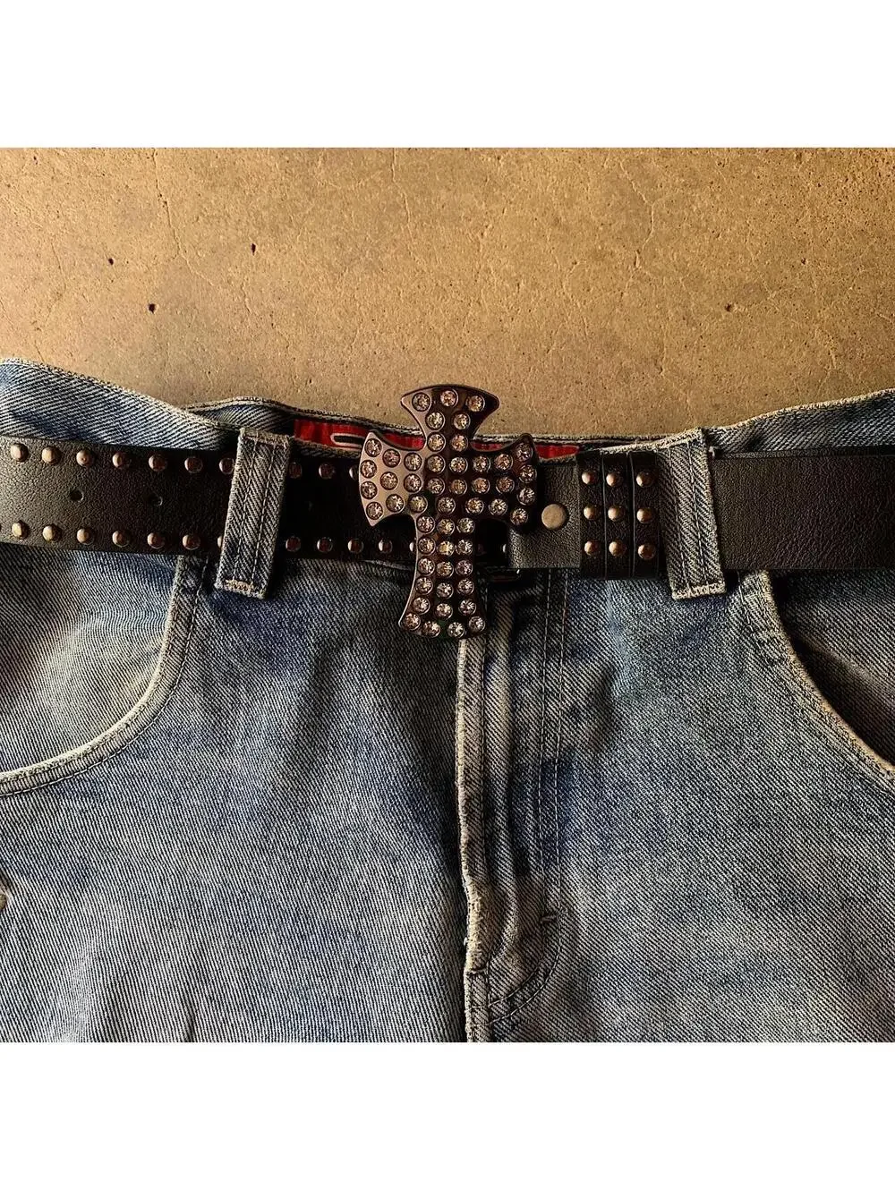 Vintage Y2K style Gothic Rhine stone studded belt buckle. 38.5 inches fits a